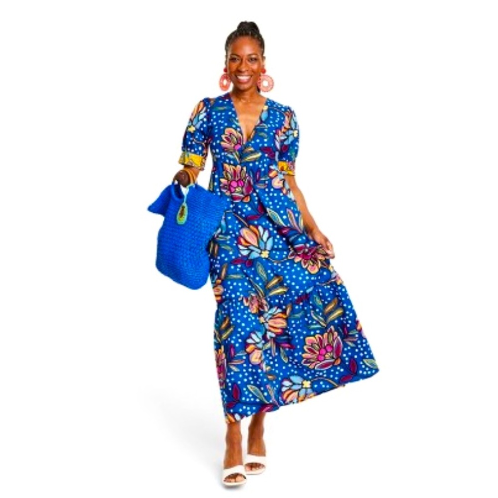 Mixed Floral/Polka Dot Print Puff Sleeve Midi - Tabitha Brown x Target